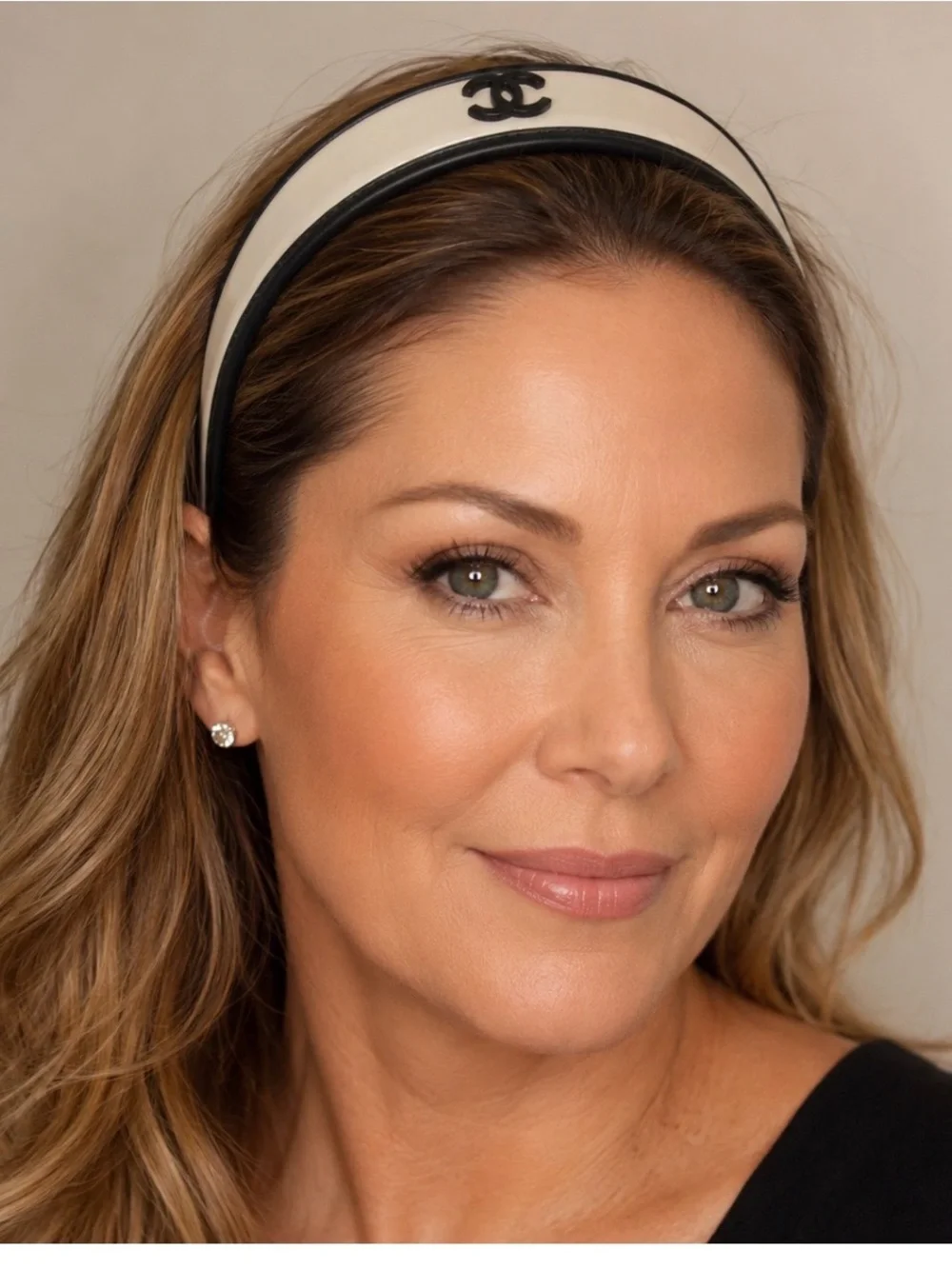 CHANEL Cream and Black Logo Padded Headband - Iconic CC Accent GWP